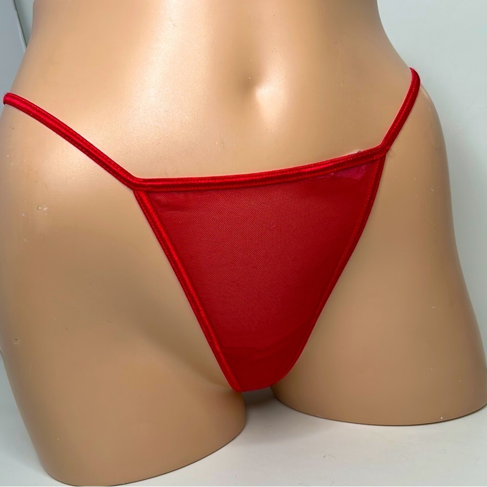 Vintage Y2K Thong‎ | Red Silky Satin Stretch G-String w/ Mesh Front Women’s Sz M